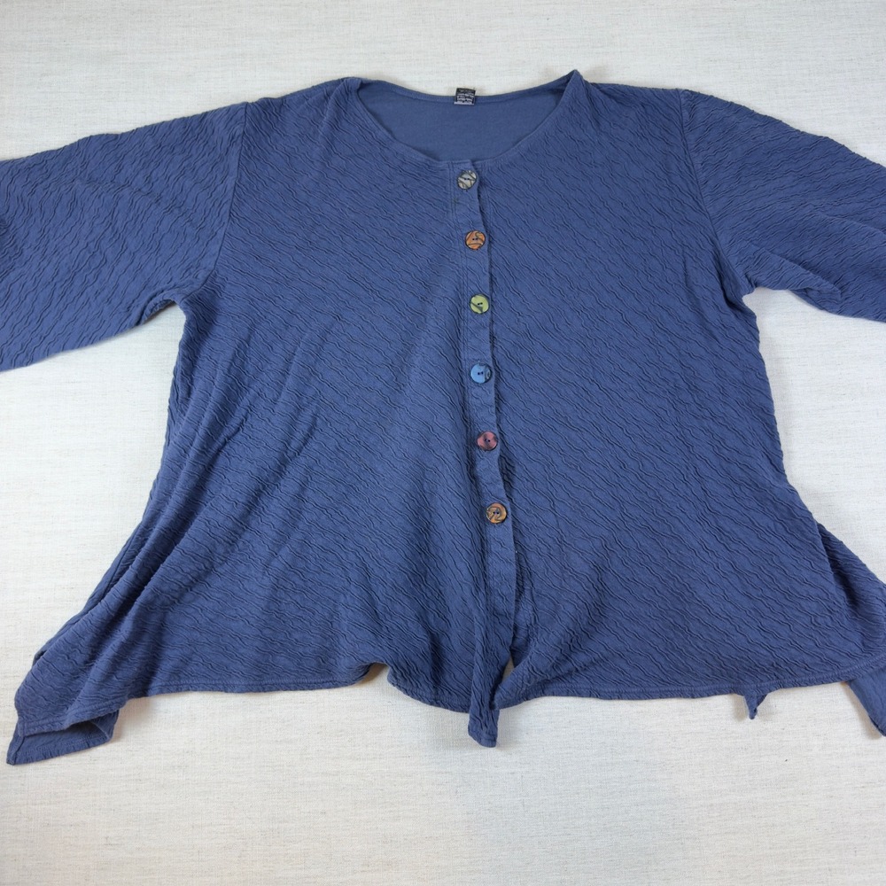 Citron Santa Monica Blue Textured Cotton Cardigan Artisan Buttons Made in USA